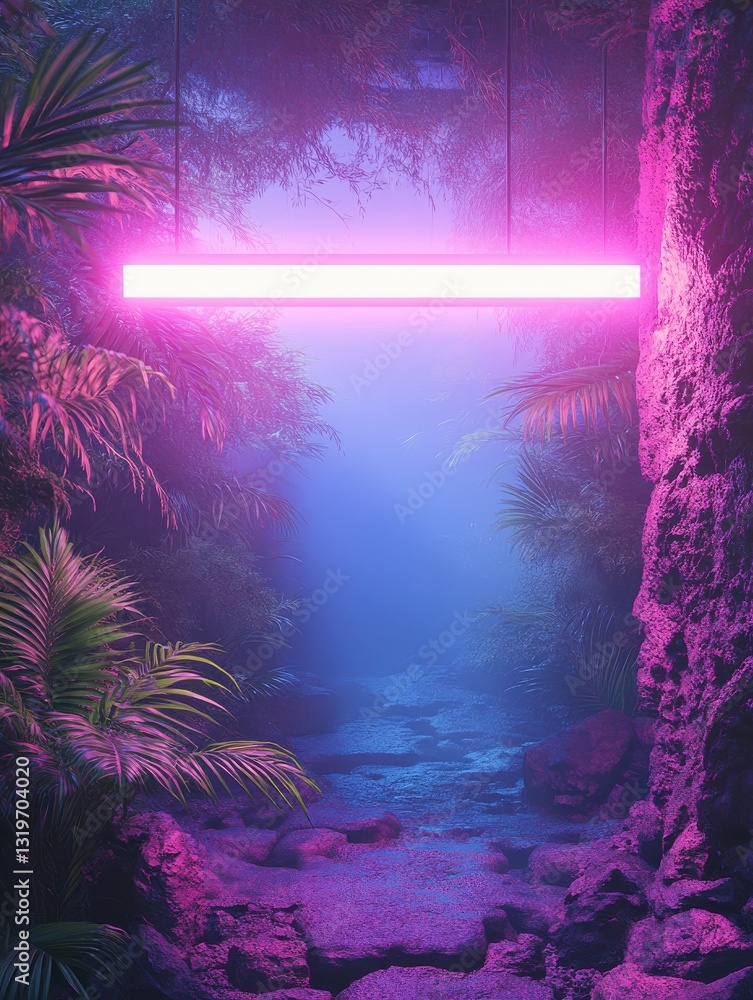 Poster floating 3d search bar illuminating digital landscape pathways symbolizing guidance and discovery