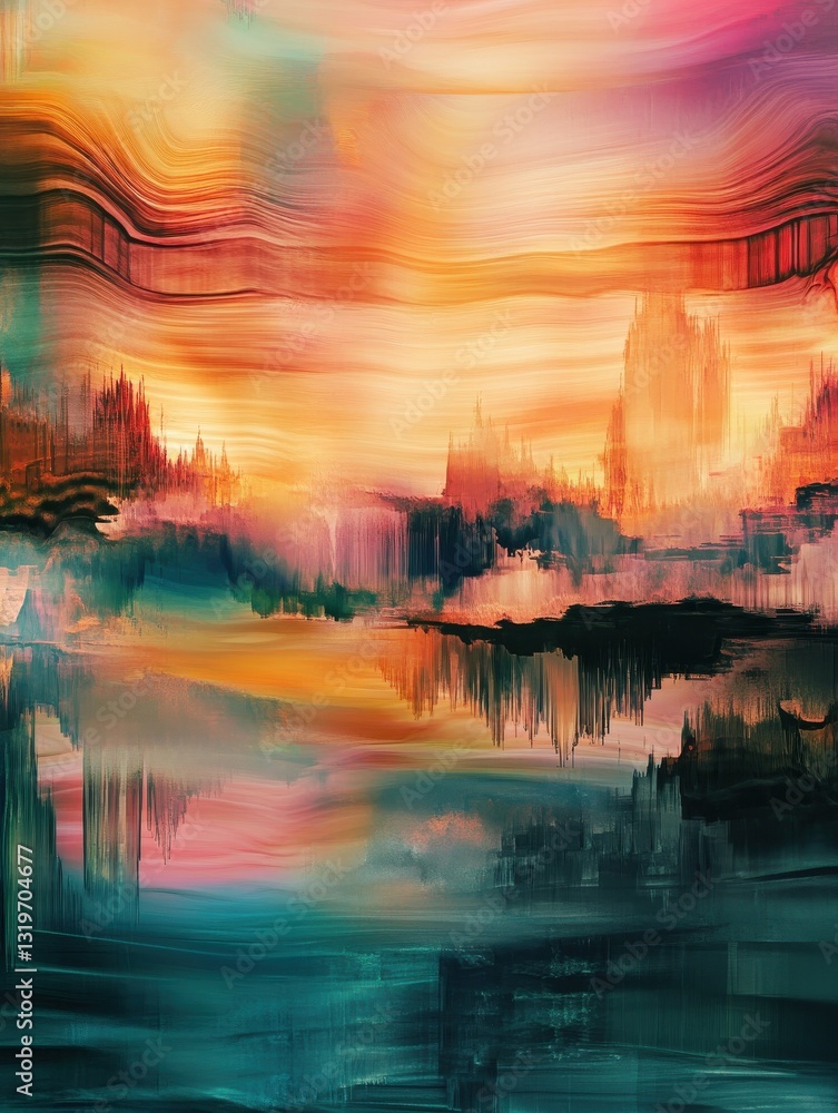Poster a digital landscape of overlapping layers and gradients, creating a sense of depth and intrigue for 
