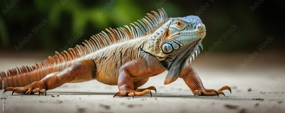 Poster a colorful iguana lizard displaying patterned scales and unique features