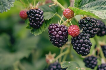 tasty tart blackberries on a vine