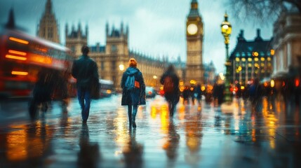 people in bokeh, street of London