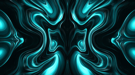 Fototapeta premium A visually dynamic abstract design of wavy turquoise lights against a dark backdrop, ideal for technology or music-related visuals