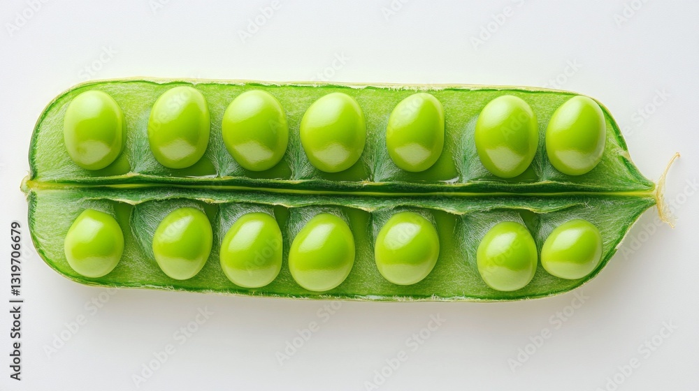 Aufkleber fresh green pea pod showcases a delightful array of plump peas nestled within its vibrant shell. thi