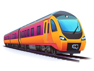 Naklejka premium Modern Railway Marvel: Capturing the essence of speed and travel, this illustration showcases a sleek, vibrant passenger train gracefully gliding along its tracks.
