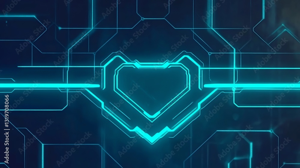 Poster abstract technology circuit board with glowing blue lines and heart shape