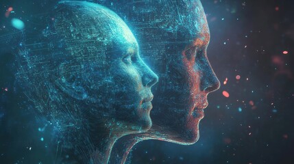 Naklejka premium AI-controlled Digital Twin Mirroring Human Thought U Photograph