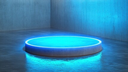 Glowing circular platform in a concrete room