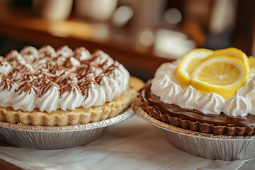 Delicious creamy lemon and chocolate pies sweet treats dessert bakery food tasty sugar brown white