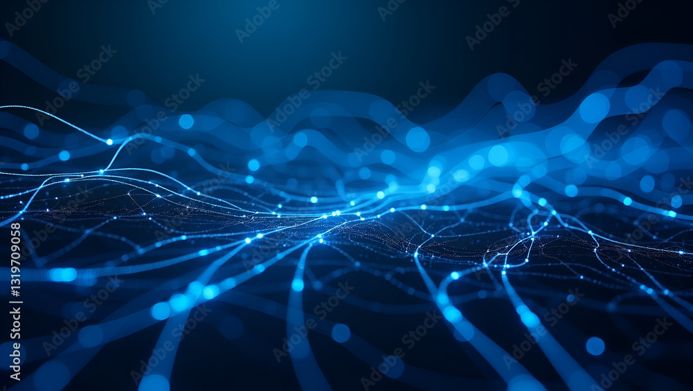 Poster interwoven blue abstract lines define motion and connectivity in a sleek technology-inspired backgro