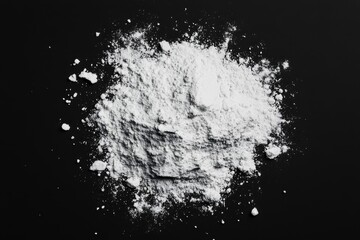 White powder pile, dark background, texture, food