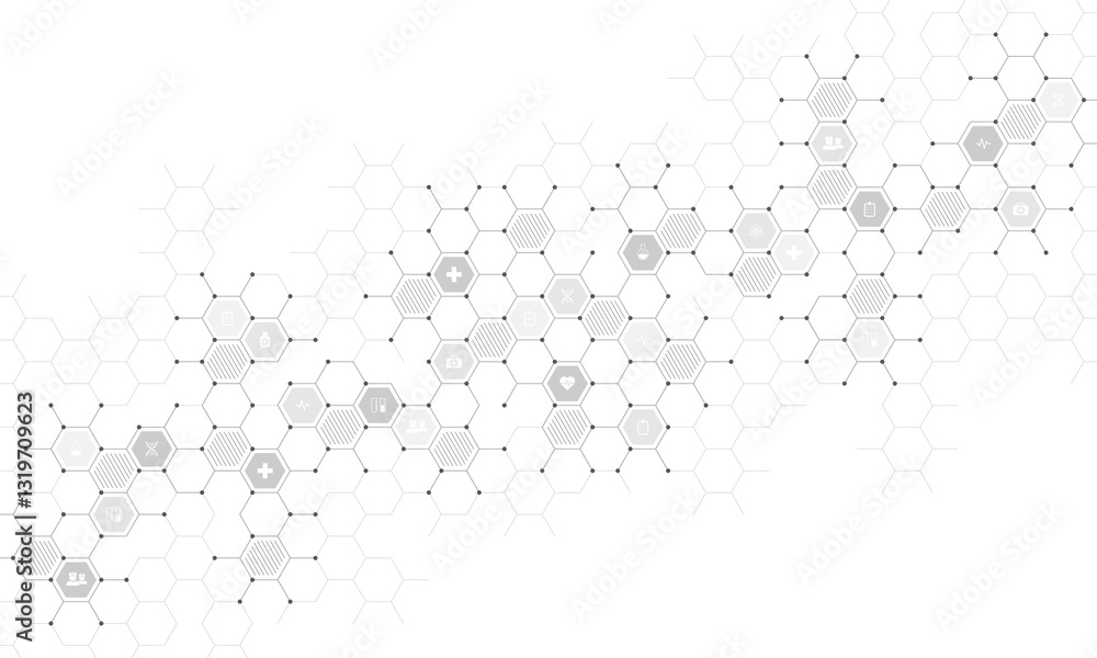 Wall mural medical background and healthcare technology with flat icons and symbols. concept and idea for healt