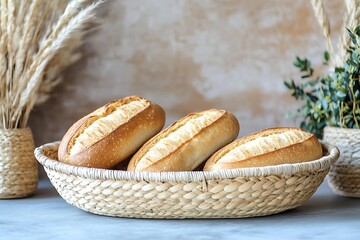 Freshly Baked Baguettes in a Natural Woven Basket