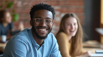 Happy smiling man portrait casual glasses young adult studio face model image photo joyful person