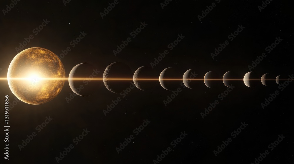 Aufkleber Virtual worlds interconnected by light beams create a cosmic landscape showcasing multiple spheres representing unique dimensions