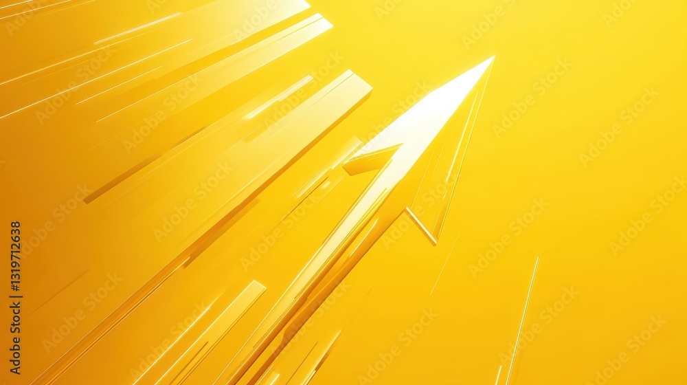 Poster futuristic design featuring upward arrow against vibrant yellow background, symbolizing growth and p