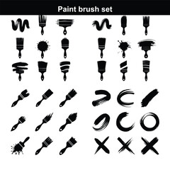 Paint grunge backgrounds, brushstrokes A collection of sketches of art brushes, palette knifes and foam rubber rollers. A variety of tools
 