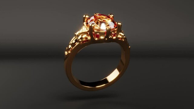Wedding gold ring rotate on black bg endless 4k