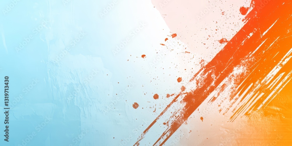 Poster Blue and orange background with splatters of paint. The splatters are in different sizes and are scattered throughout the background. The background is meant to evoke a sense of chaos