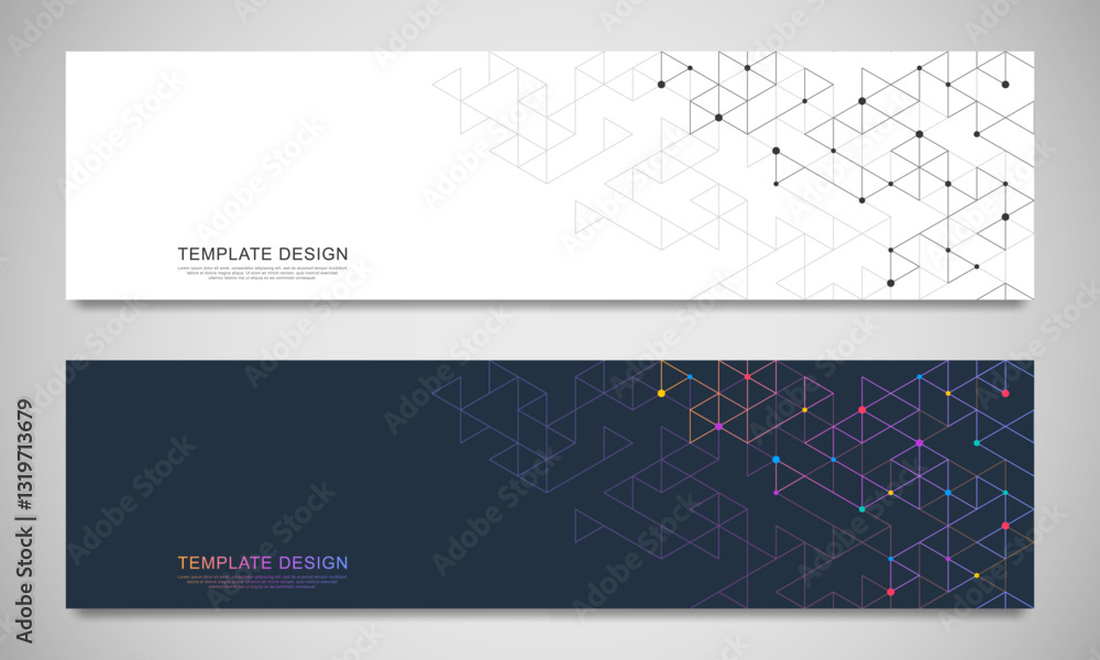 Poster Graphic design element for web page or banner with a geometric pattern of triangle shapes.