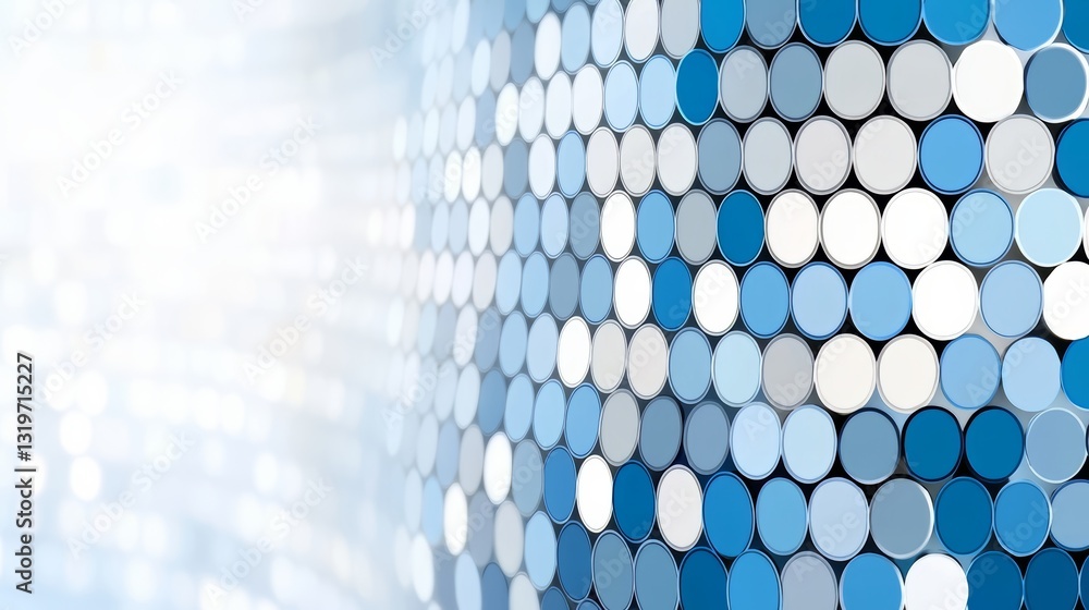 Fototapete Blue and white background with many small blue and white circles. The circles are arranged in a way that creates a sense of movement and energy. The image conveys a feeling of excitement