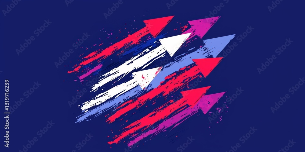 Aufkleber blue background with a bunch of arrows pointing in different directions. the arrows are red, white, 