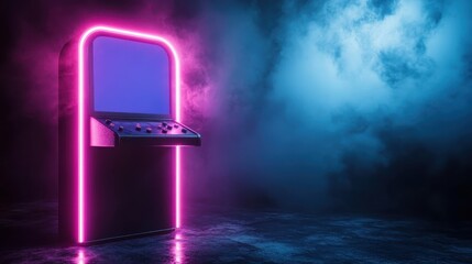 A striking image of a retro arcade game machine bathed in neon lights, representing nostalgia and the enduring love of classic video games in a fun, immersive environment.