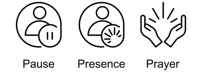 3Ps Religion banner web icon vector illustration of Pause, Presence, Prayer