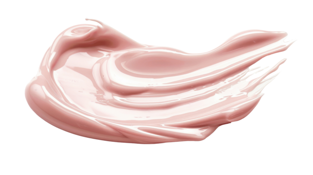 Pink peach cosmetic cream, color correcting concealer, makeup primer swatch sample isolated on transparent background. Beauty creme smear,  lotion, moisturizer smudge swipe closeup