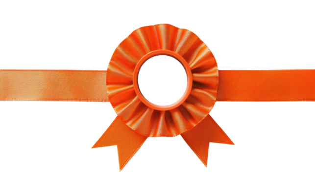 Orange award ribbon isolated on transparent background. Symbol of winner, celebration, sport competition, champion