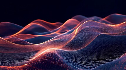Abstract depiction of glowing waves in a dark environment