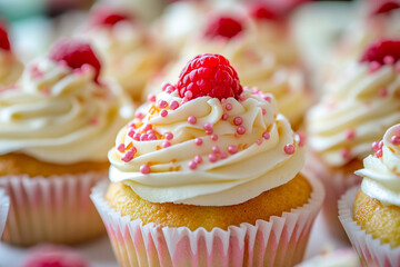 Delicious raspberry cupcakes with creamy frosting and pink sprinkles sweet treats red food tasty