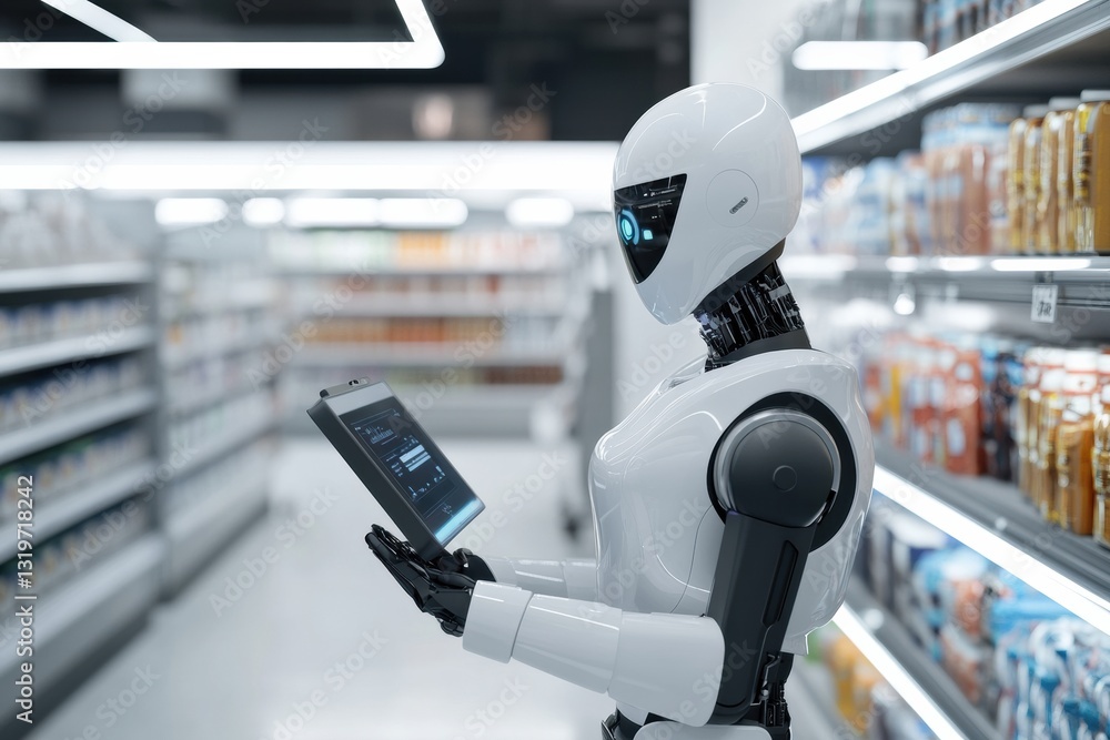 Poster smart cashier using ai technology in a supermarket for automated checkout in a modern shopping envir