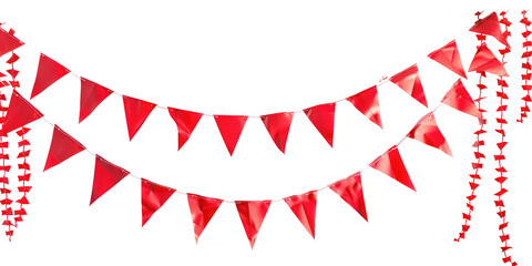 Fototapeta premium Red Flags Pennants Garlands For Party, Celebrations, And Events.