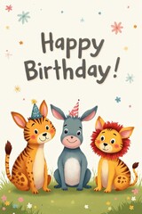 happy birthday card with three animals
