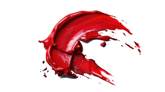 Lipstick red smudge on transparent background. Cosmetic product texture swatch