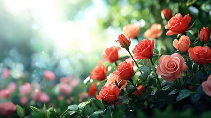 Synthetic flowers, arrangement, symmetrical concept. Vibrant synthetic roses in a lush garden create a stunning visual, enhancing beauty and serenity in any space