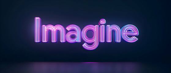 Imagine Text in Vibrant Purple and Pink Neon Light on Dark Background With Subtle Floor Reflection