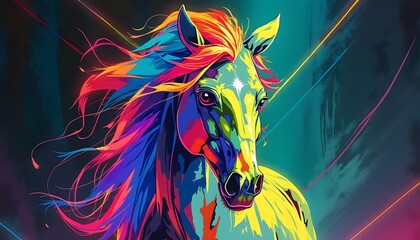 Vibrant Colorful Horse Abstract Art