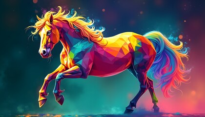 Vibrant Rainbow Horse  Low Poly Art  Equine