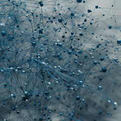 Animation of blue network of connections with spots over grey background