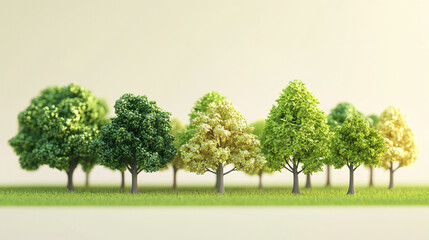 Fototapeta premium Green life, trees and sunshine Six watercolor trees against a simple white background, 