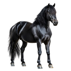 Obraz premium Powerful Black Horse Standing Isolated Against a Transparent Background