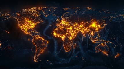 Glowing world map, illuminated continents