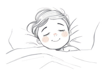 Happy person sleeping soundly in bed. Nighttime relaxation, peaceful sleep. Sweet dreams, restful serene.