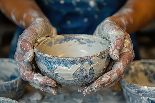 Pottery making workshop artisan hands crafting bowls