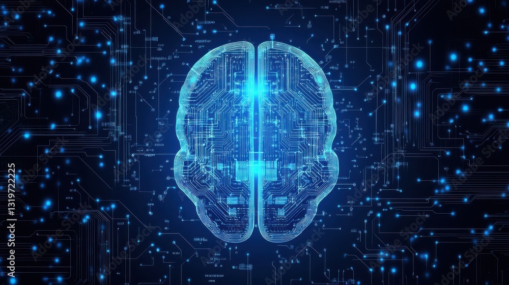Aufkleber digital human brain with computer circuit board. electronic medicine technology vector concept. elec