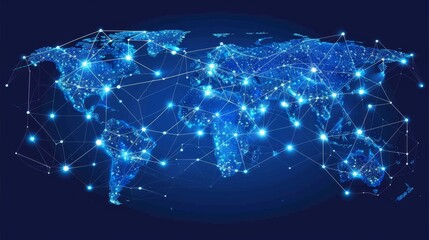 Sleek digital world map featuring glowing network connections for modern global communication