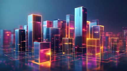 Digital cityscape representing data transmission and technological advancements in cities