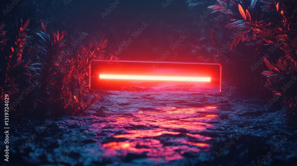 Poster floating 3d search bar illuminating digital landscape pathways symbolizing guidance and discovery