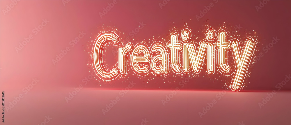 Poster golden sparkling creativity text on a soft pink studio background with modern minimalist design